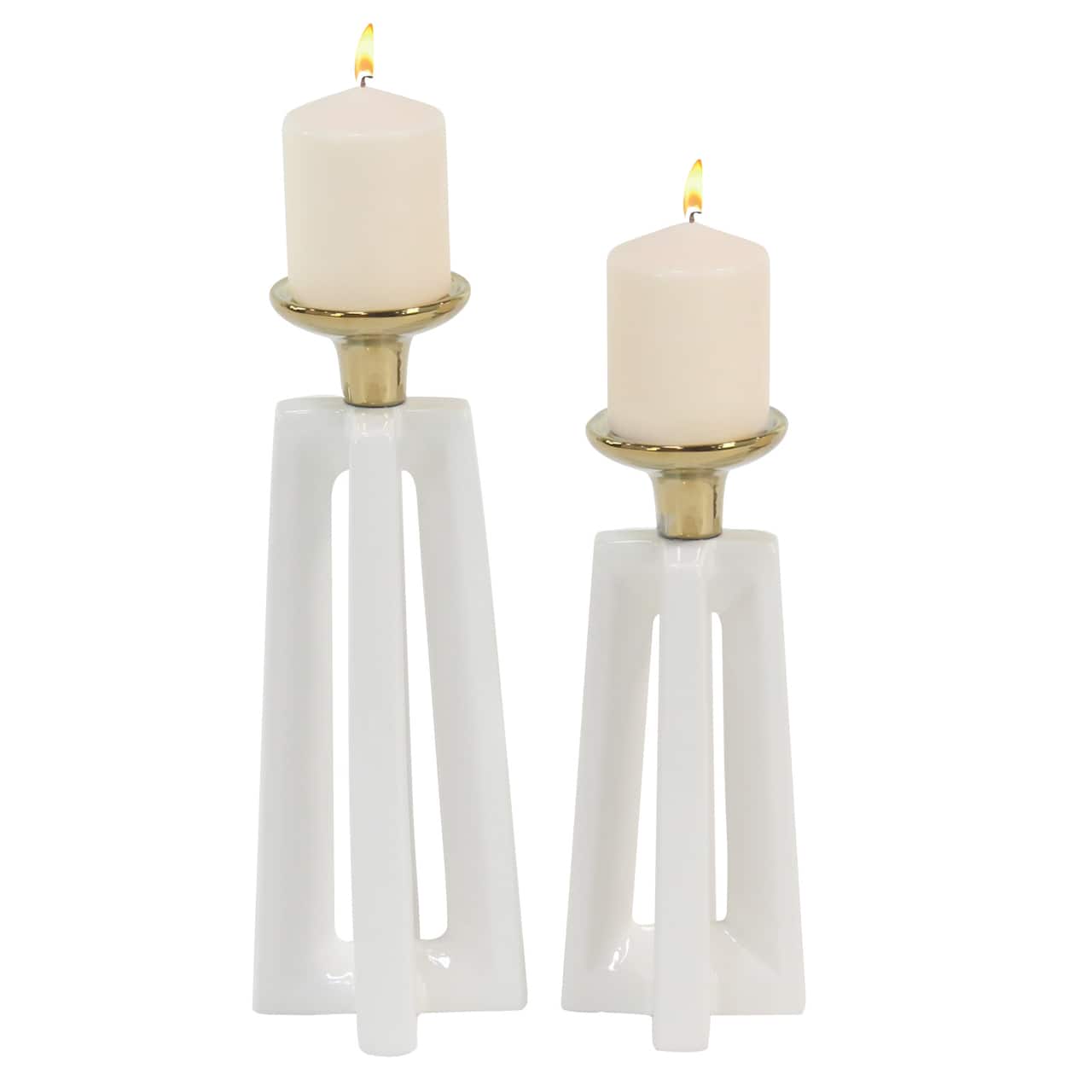 CosmoLiving by Cosmopolitan White Ceramic Modern Candle Holder Set